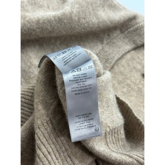Zadig Voltaire Vivi Elbow Star Patch Cashmere Sweater Brown Gold V-Neck Size XS - Picture 8 of 9
